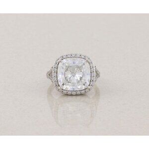 Sterling Silver Cushion Cut Cubic Zirconia Halo Ring Size 6 1/4 Sparkly